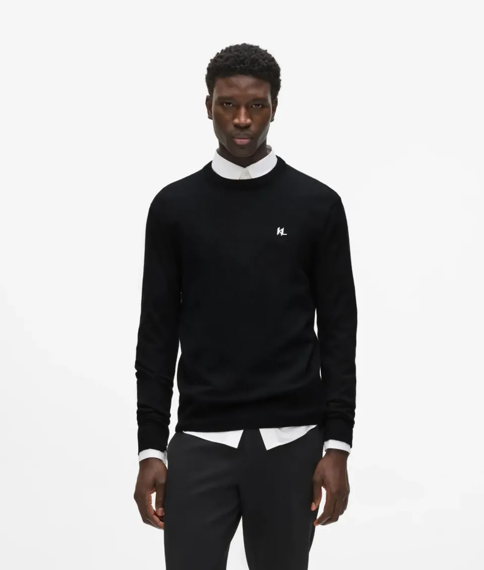 Karl Lagerfeld Merino Pullover Rundhals Stick Damen Herren