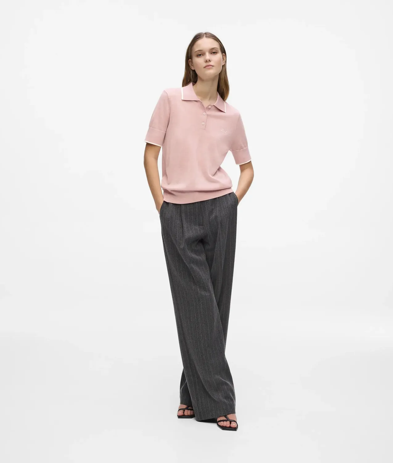 Karl Lagerfeld Merino Poloshirt kurzarm Paspel