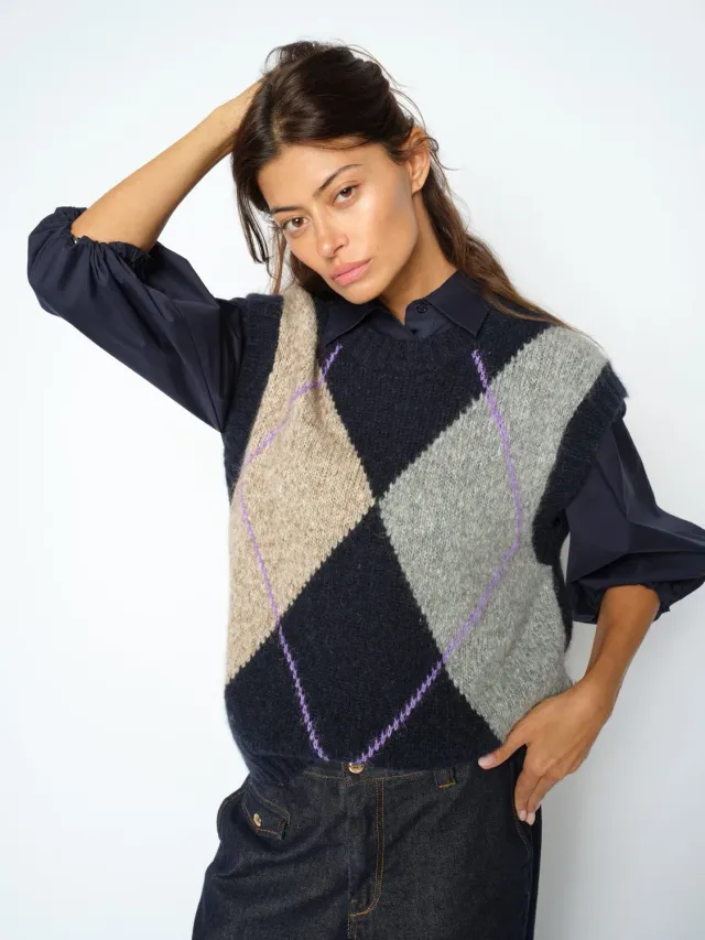 Mos Mosh MMJennine Strickweste Navy Argyle XS-XL