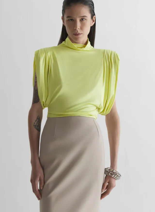 Mugler Jersey Frame Top Neongelb gerader Schnitt