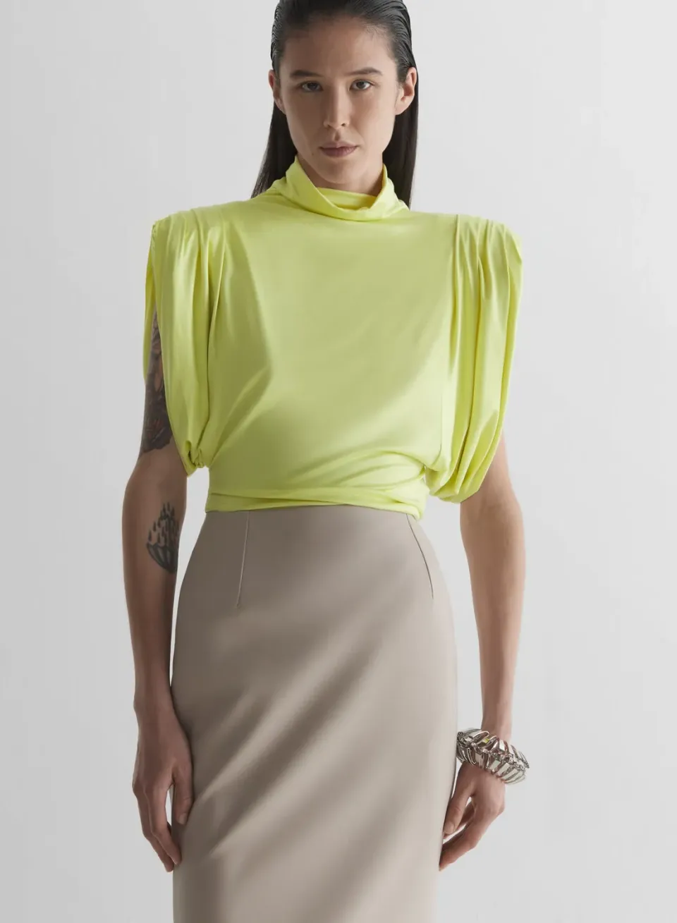 Mugler Jersey Frame Top Neongelb gerader Schnitt
