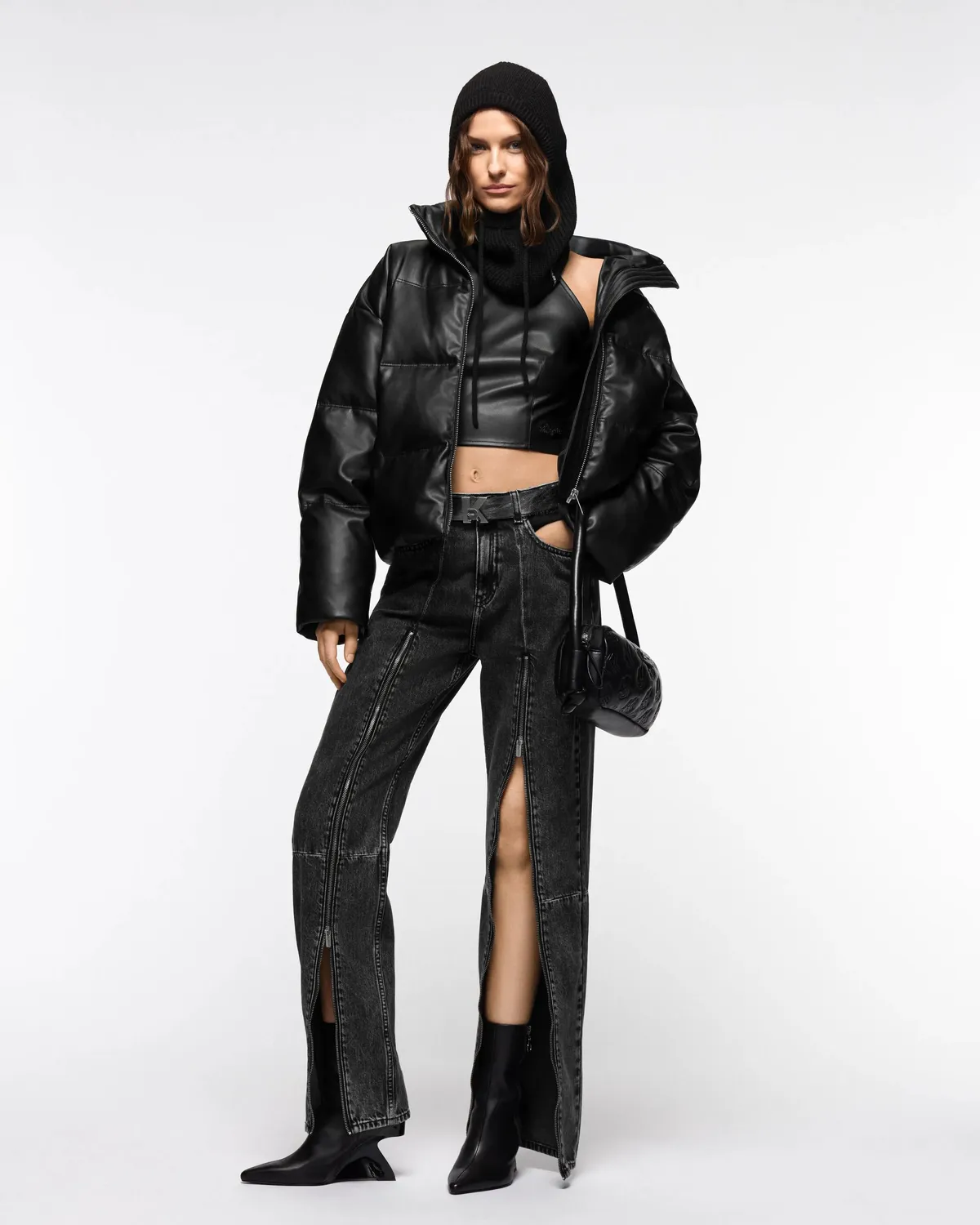 Karl Lagerfeld KL Jeans Faux-Leder Pufferjacke cropped