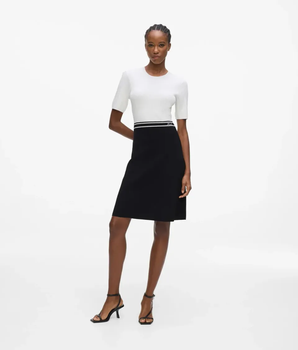 Karl Lagerfeld Logo Two-Tone Strickkleid Damen Figurbetont
