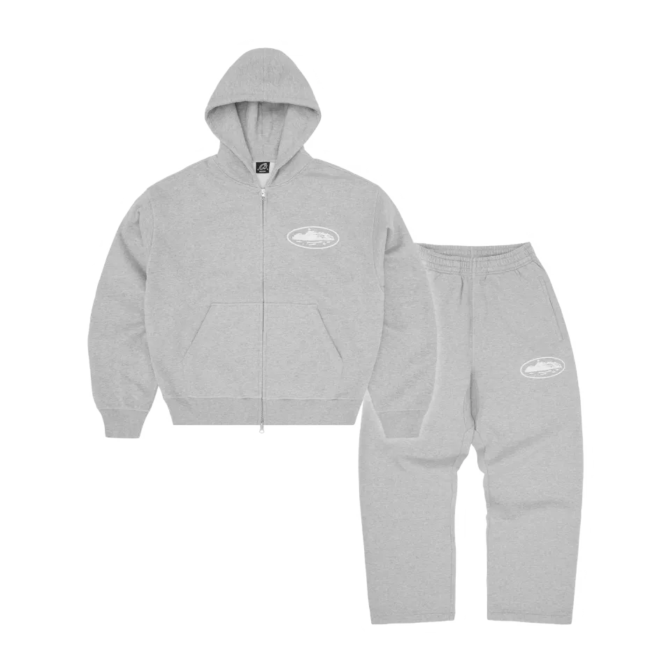 Corteiz Island Puff Print Tracksuit Trainingsanzug Heather Grey