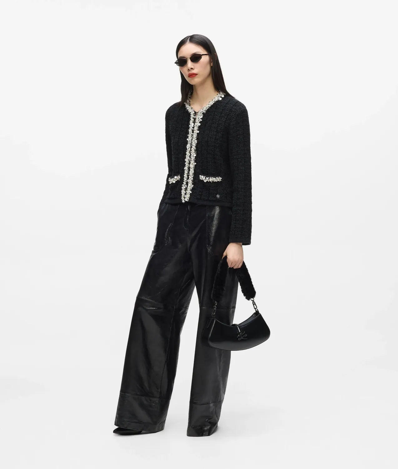 Karl Lagerfeld Textured Beaded Cardigan Strickjacke mit Perlen
