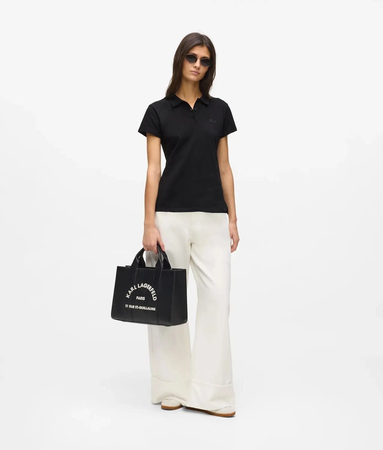 Karl Lagerfeld Signature Piqué Polo Damen Bio-Baumwolle gestickt