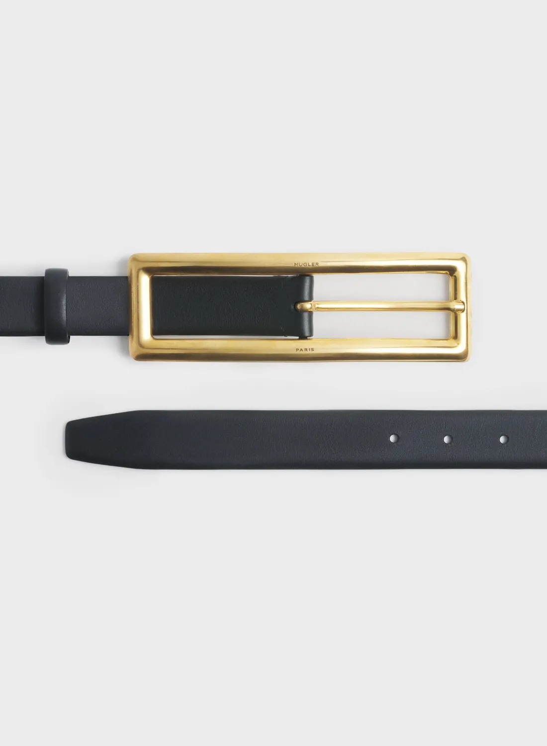Mugler Rechteck Schnalle Gürtel schwarz Gold Leder