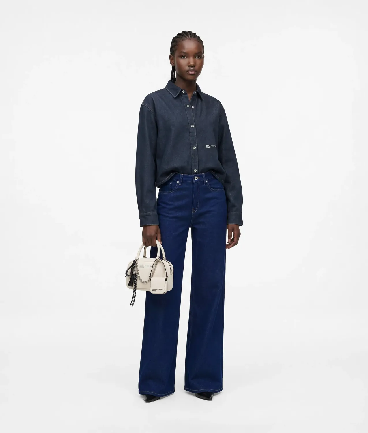 Karl Lagerfeld Jeans Boxy Jeanshemd Glitzer Druckknöpfe