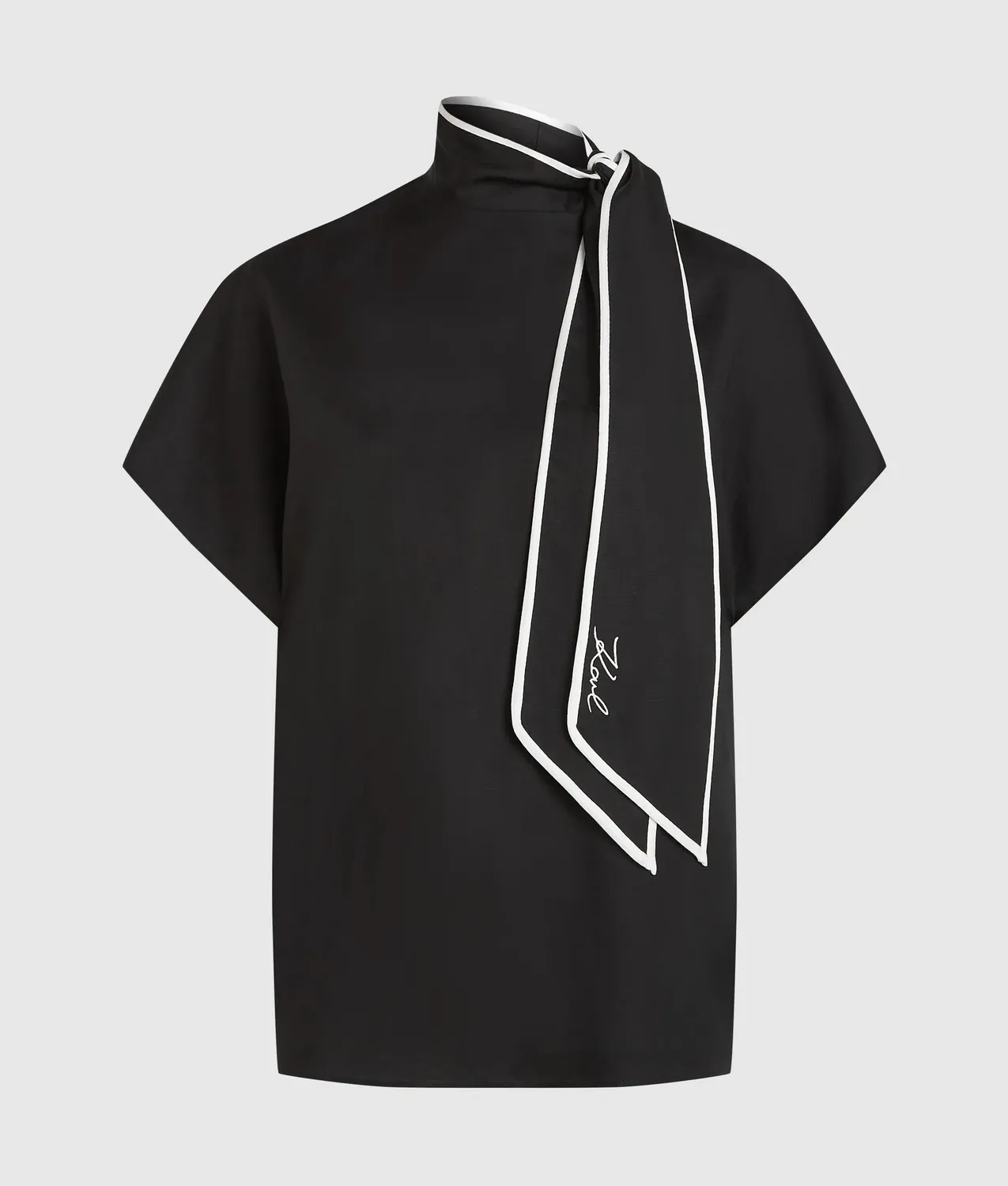 Karl Lagerfeld Linen Blend Bluse Kurzarm Bindeband