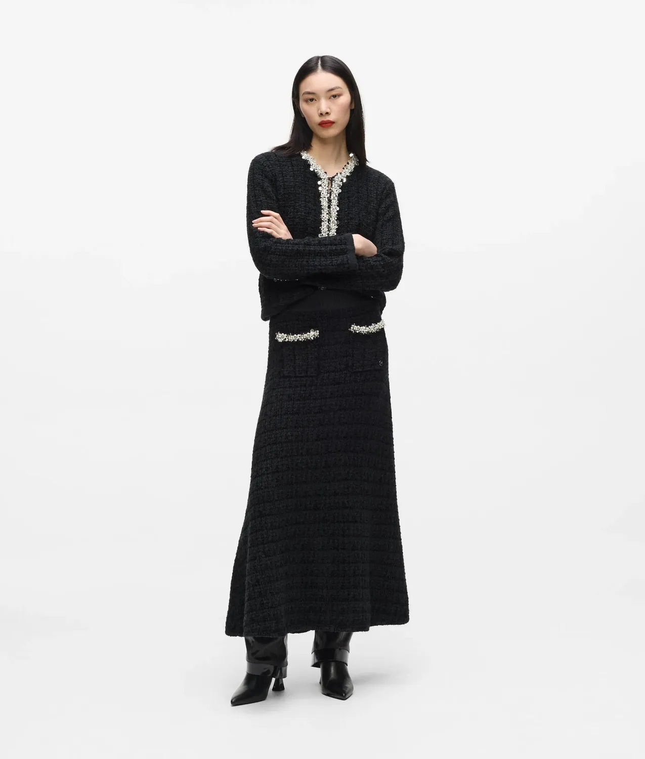 Karl Lagerfeld Textured Beaded Cardigan Strickjacke mit Perlen