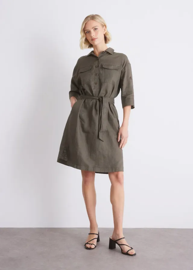 Senatex Kleid aus reinem Leinen Kleid Mocca Leinen