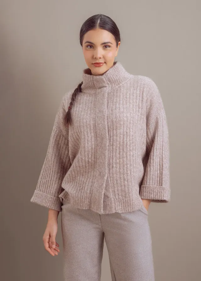 Senatex Strickjacke mit Stehkragen Cardigan Stone Alpaka-Mix