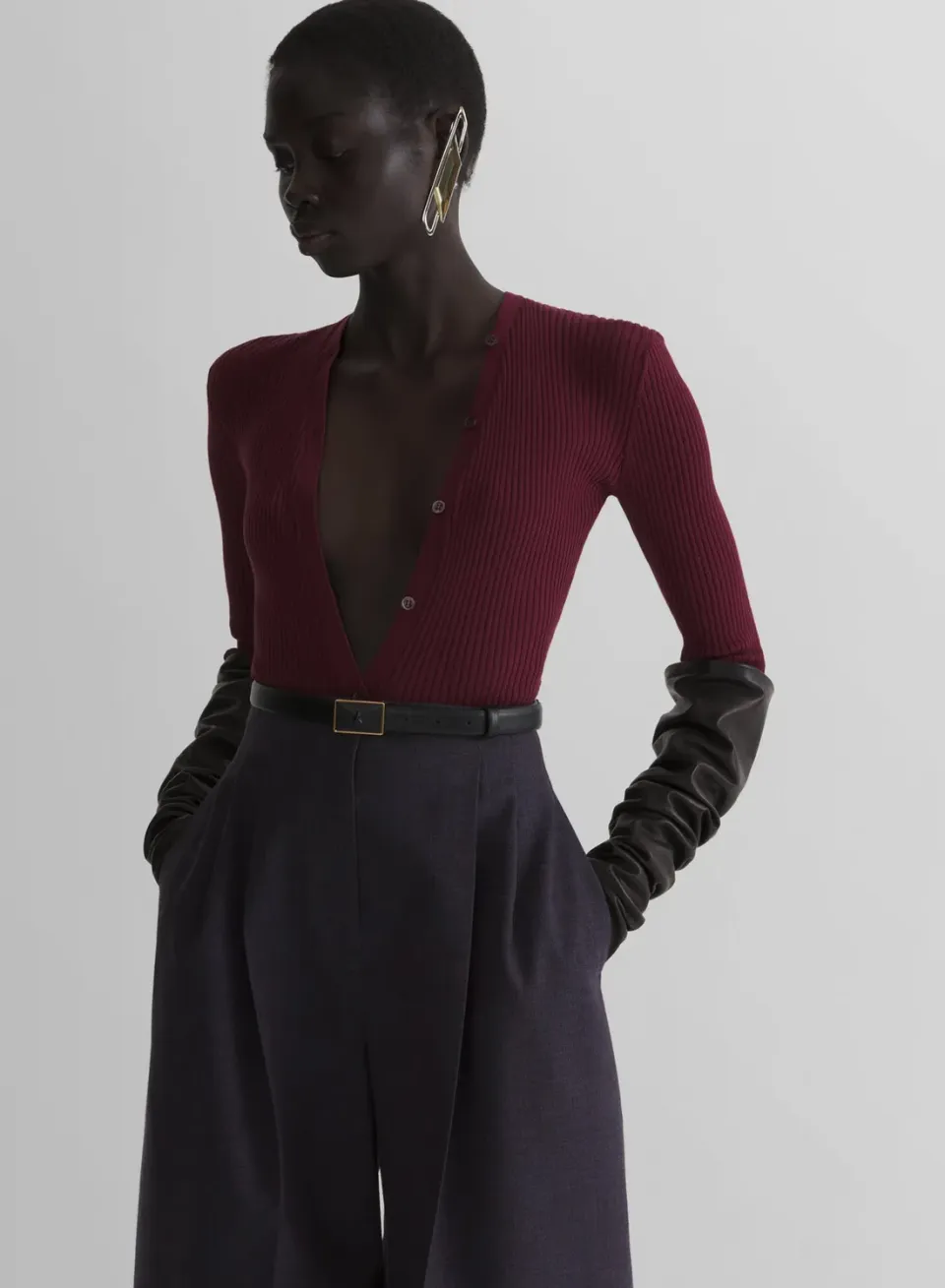 Mugler Knit Buttoned Bodyshort Bordeaux Body
