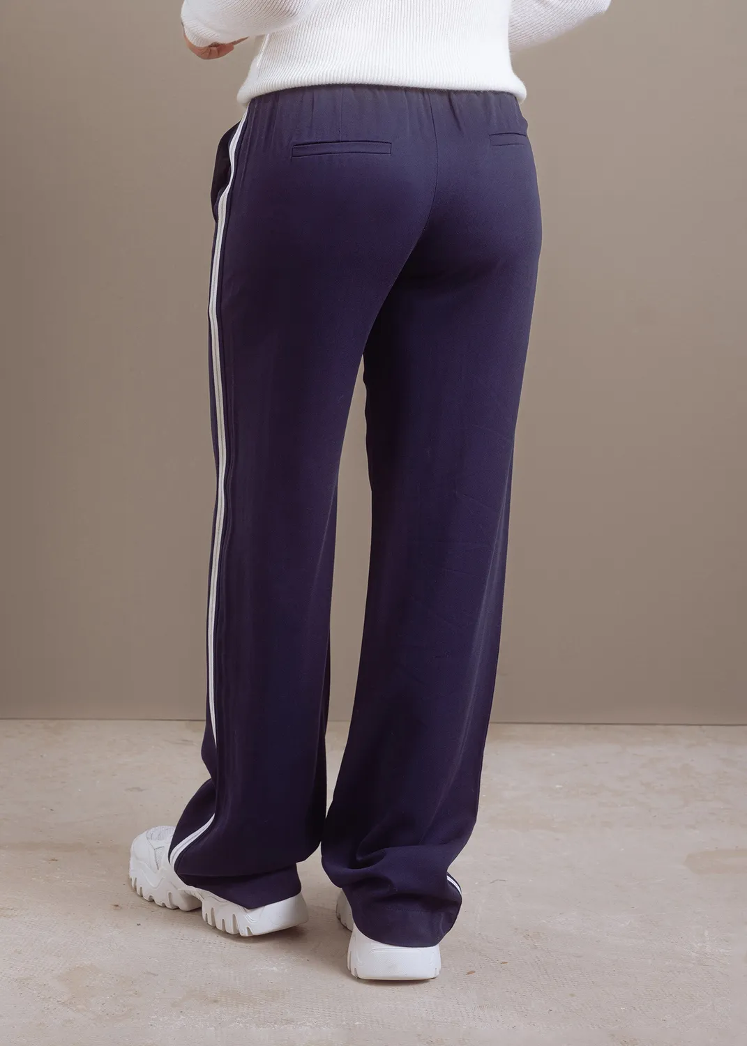 Senatex Weite Viskose Hose Navy mit Streifen
