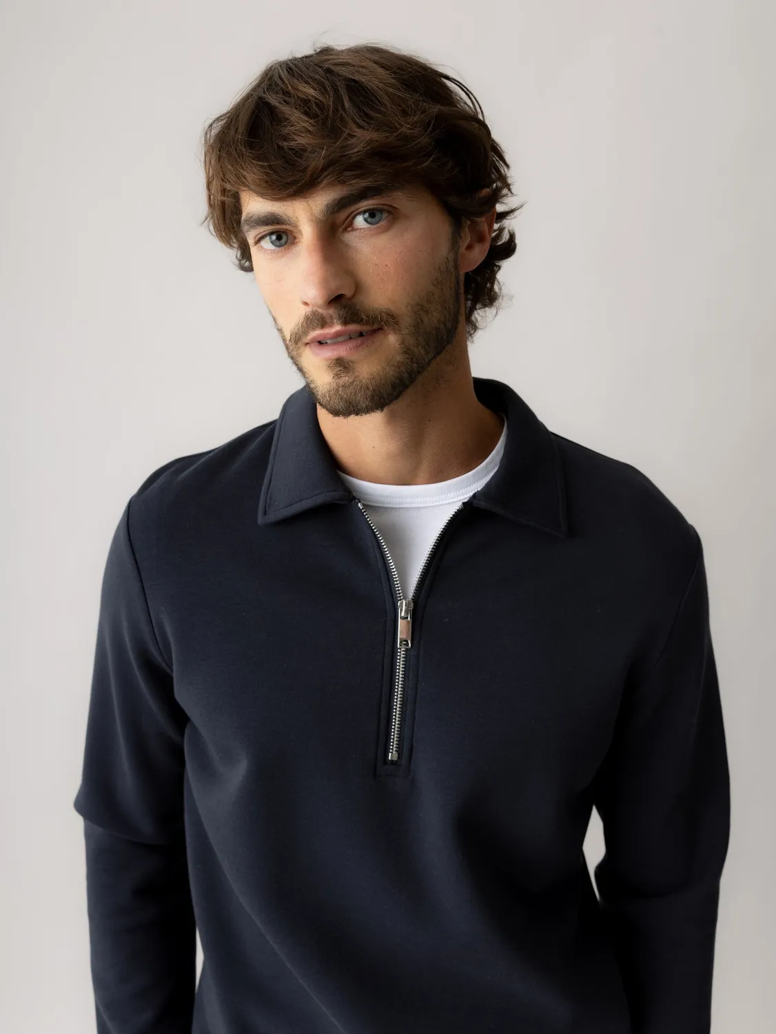 Mos Mosh MMGabel Zip Polo Sweatshirt navy regular