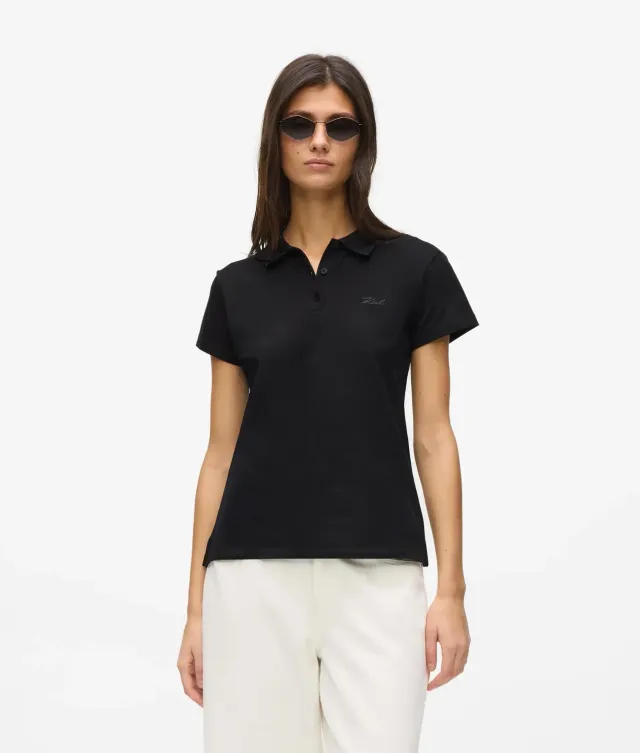Karl Lagerfeld Signature Piqué Polo Damen Bio-Baumwolle gestickt