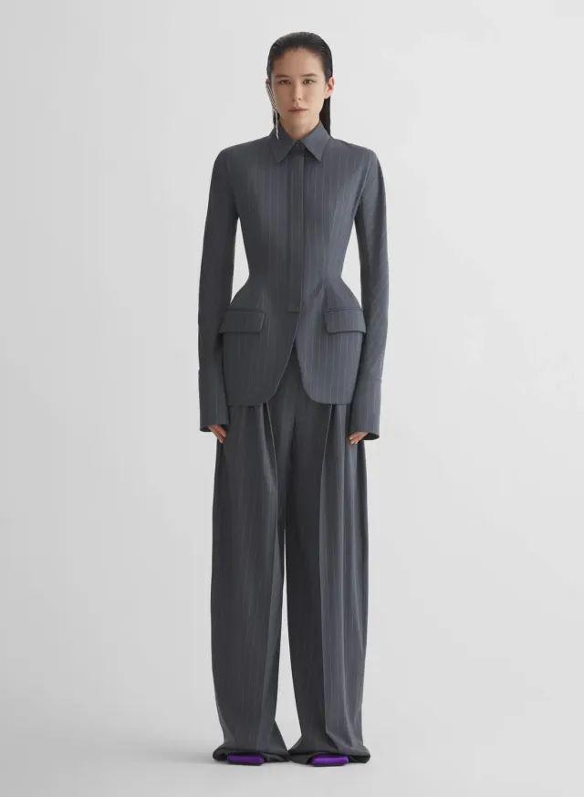 Mugler Pinstripe weite Hose Wolle grau
