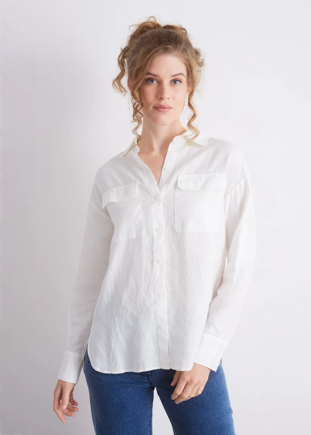 Senatex Leinenbluse Bluse Off-White aus Leinen locker