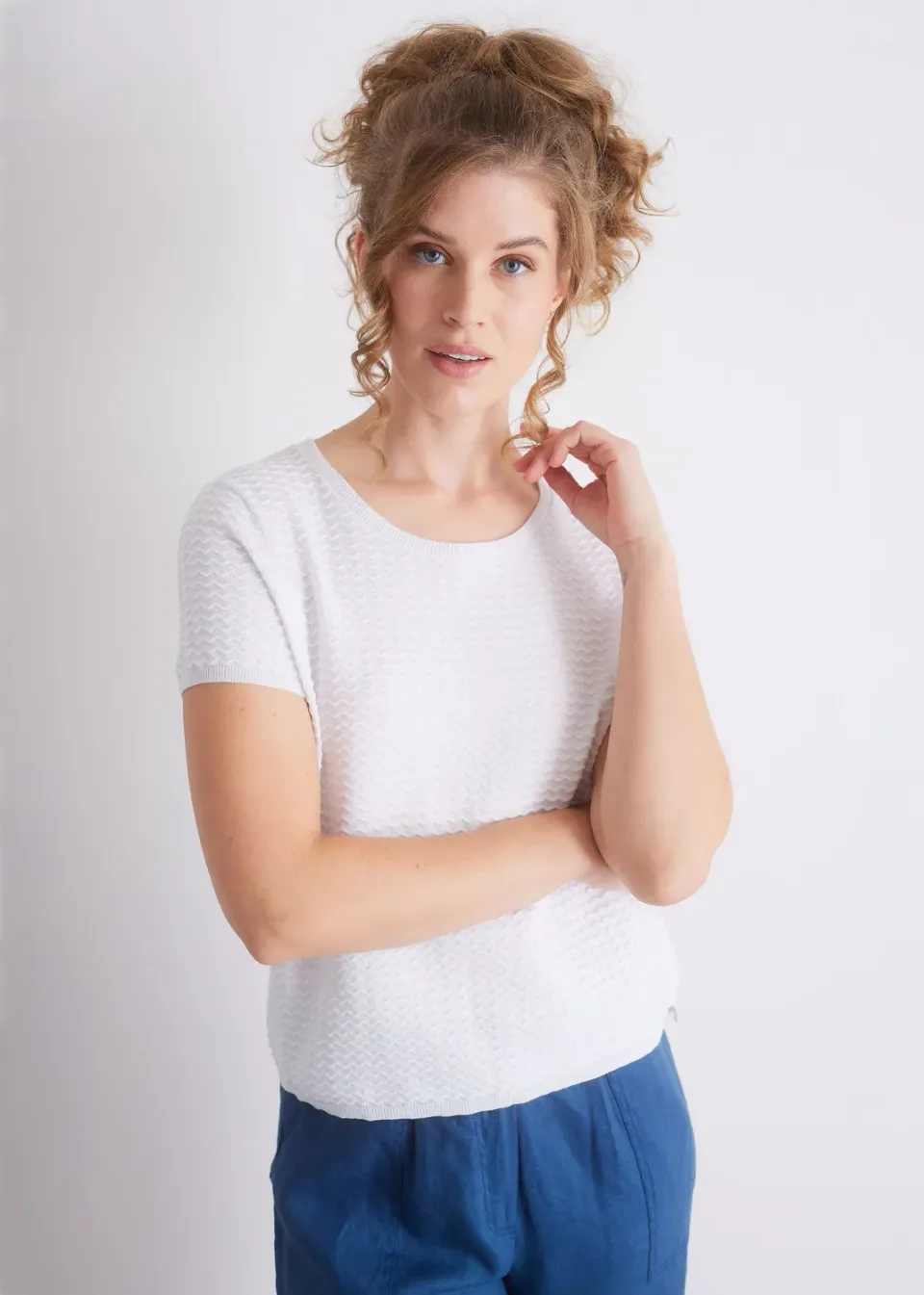 Senatex Kurzarm-Stricktop Off-White aus Bio-Baumwolle