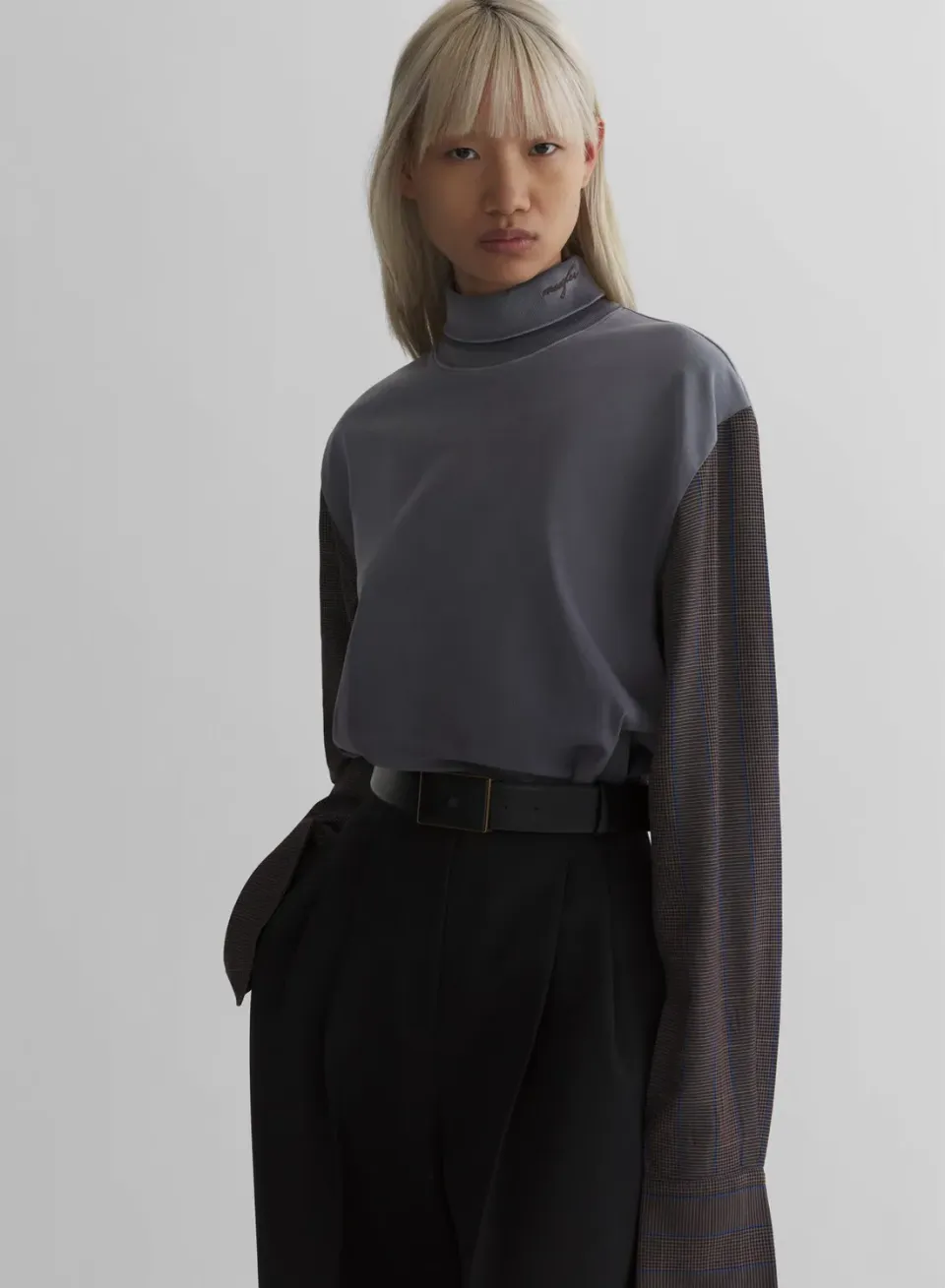 Mugler Taupe Shirt Sleeves T-Shirt Langarm Rollkragen
