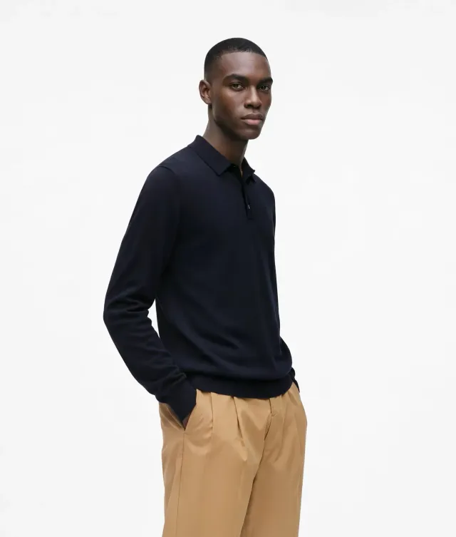 Karl Lagerfeld Wool Poloshirt Langarm reine Wolle