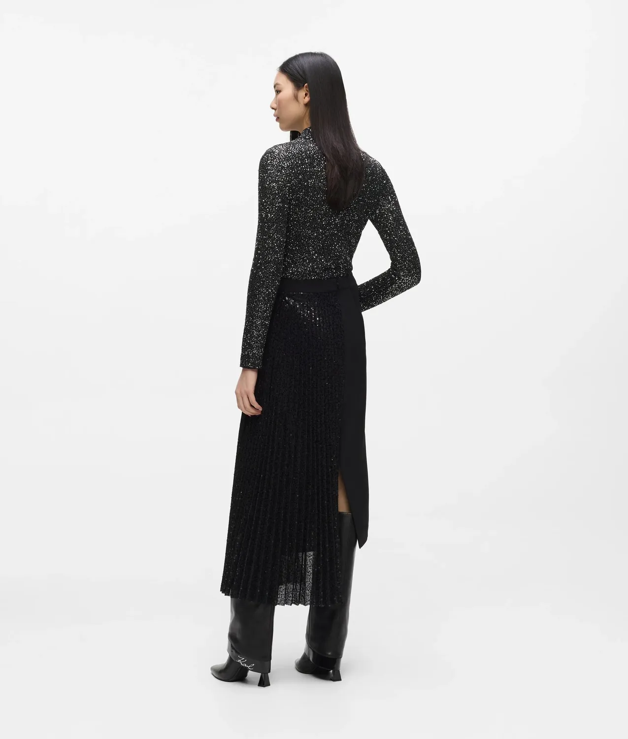 Karl Lagerfeld Asymmetric Sequin Rock Midi High-Waist