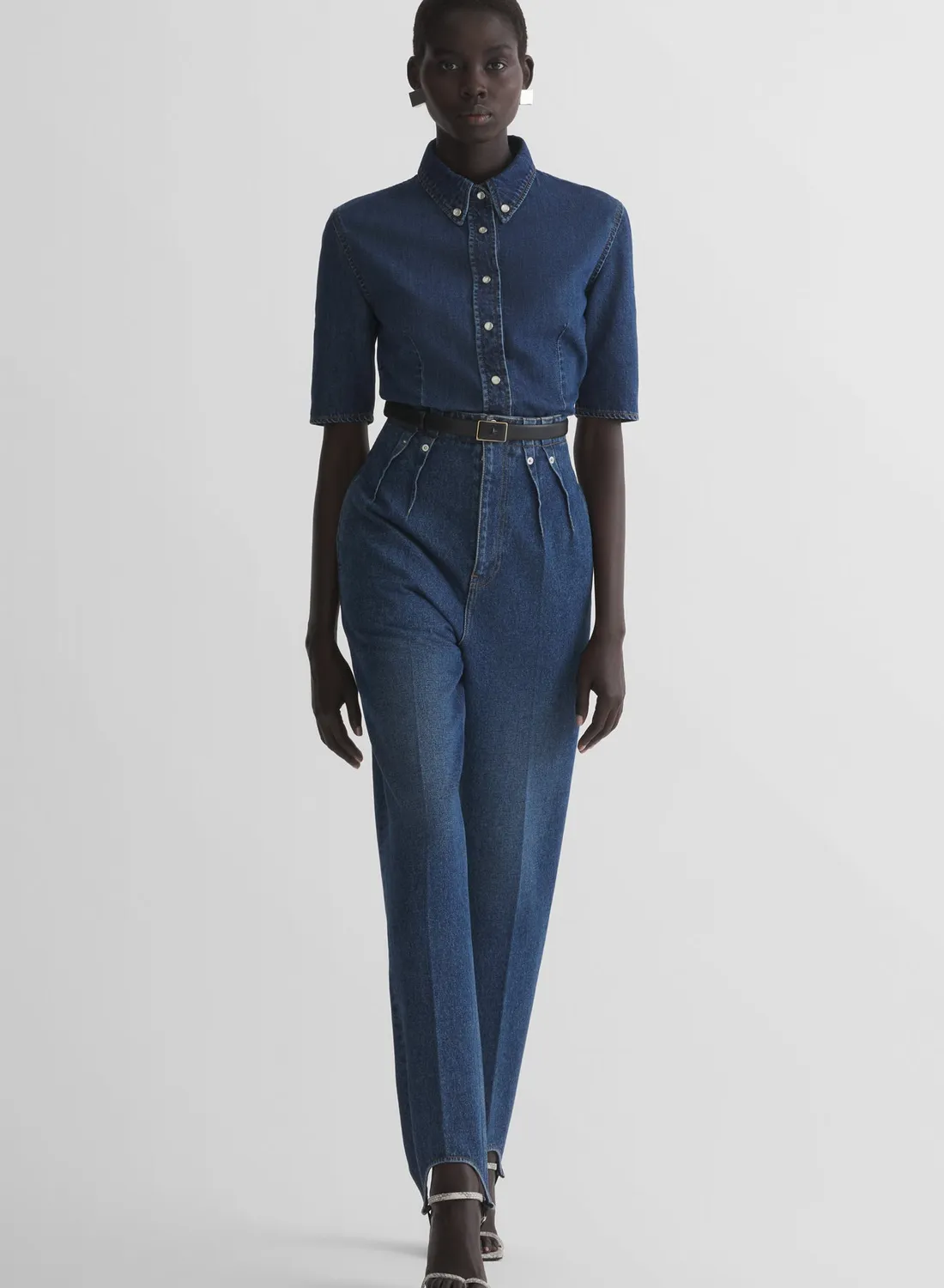 Mugler Fitted Short Sleeve Denimhemd Hellblau