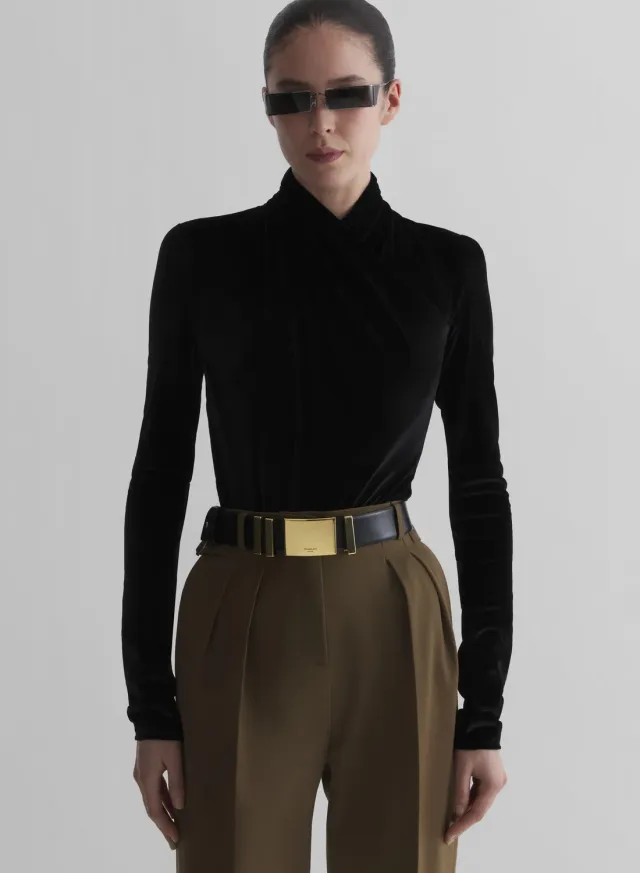 Mugler Scarf Velvet Bodysuit schwarz Langarm Samt
