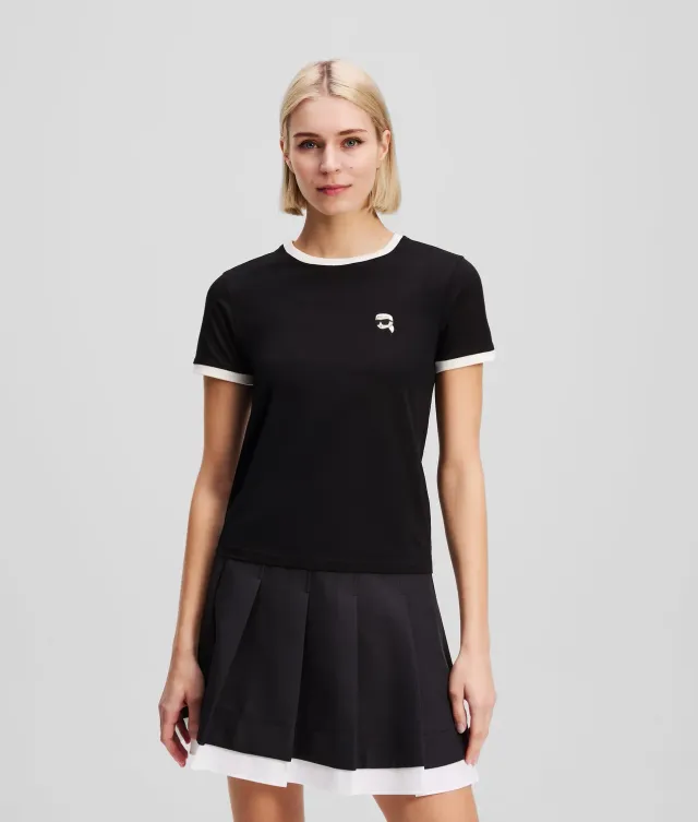 Karl Lagerfeld Ikon T-Shirt Bio-Baumwolle Kontrastpaspel