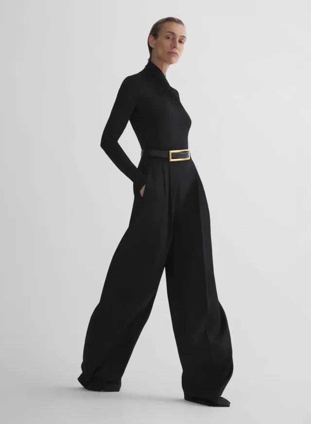 Mugler Wide Pleated Trousers Hose Schwarz Wolle