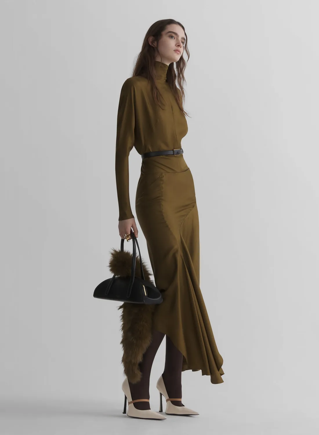 Mugler Bat Sleeves Top Khaki mit Schulterpolstern