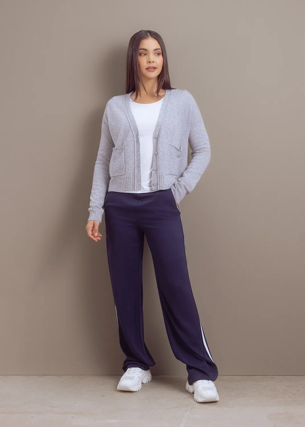 Senatex Kurze Strickjacke Cardigan Navy Merinowolle
