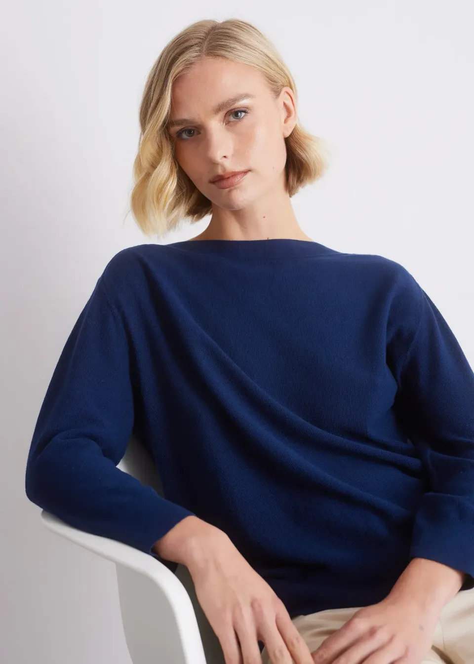Senatex Pullover Baumwoll-Seide Navy U-Boot-Ausschnitt