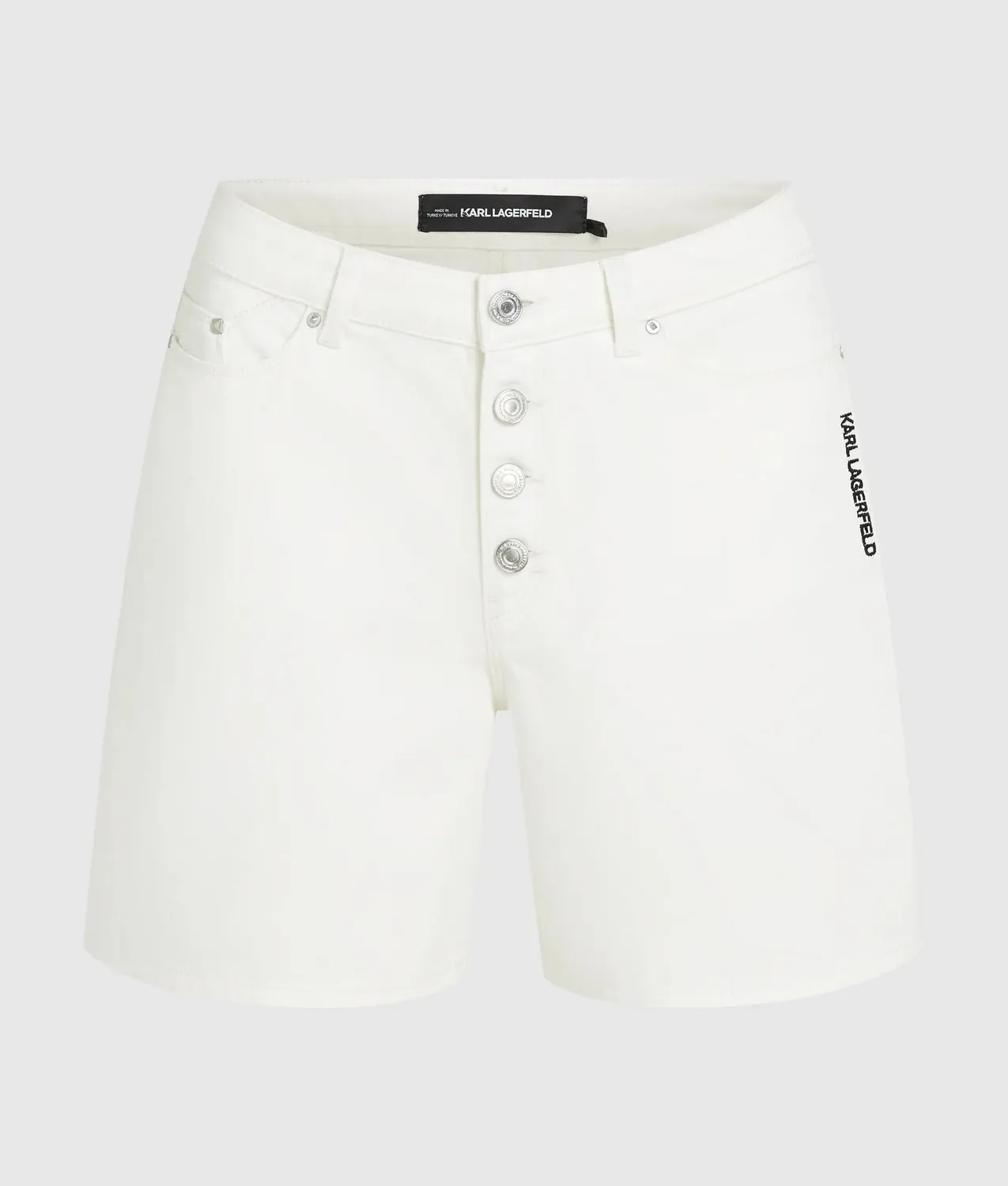 Karl Lagerfeld Ikon Denim Shorts Button-Fly Stickerei