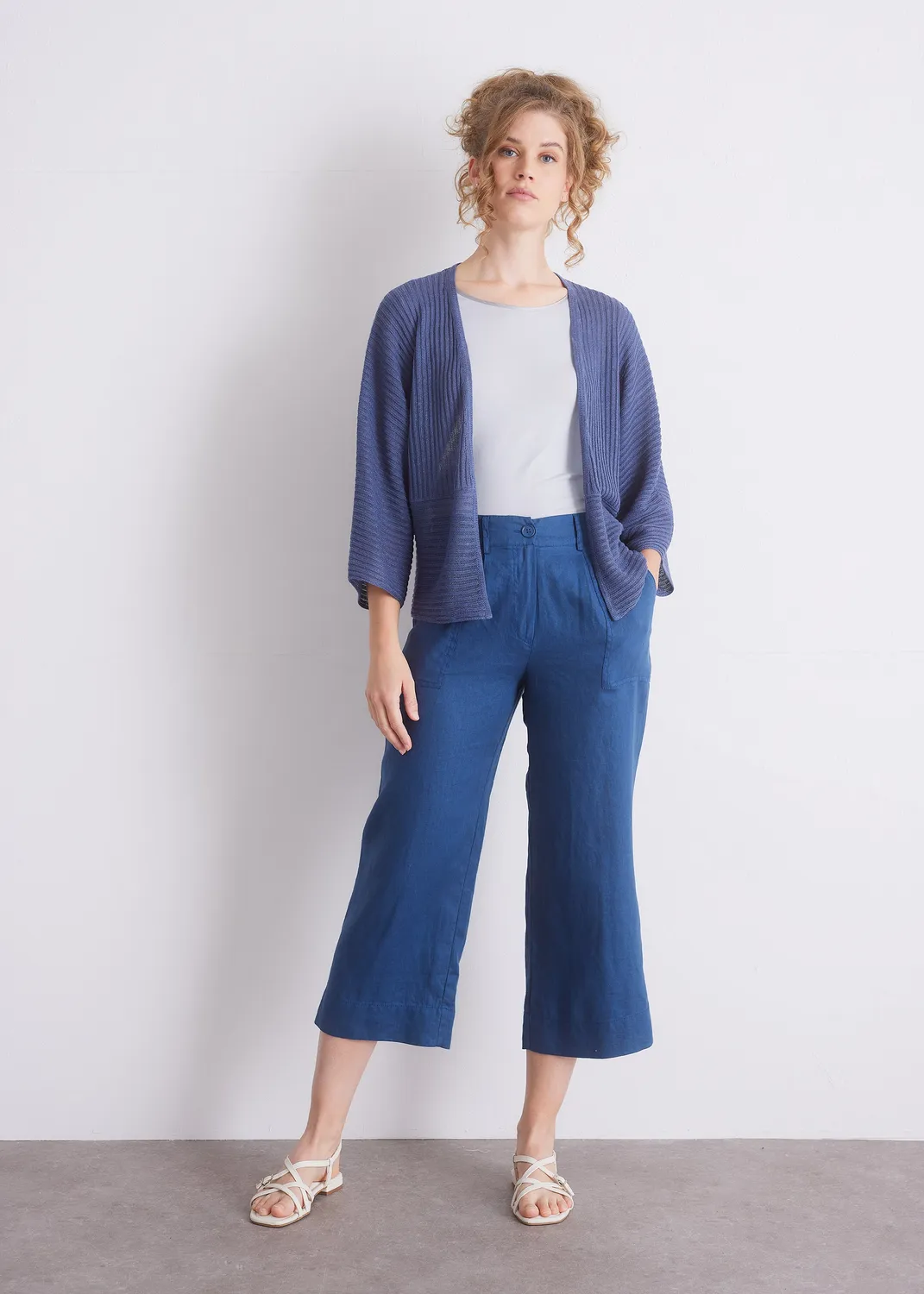 Senatex Cardigan Leinen White offene Front Sommer