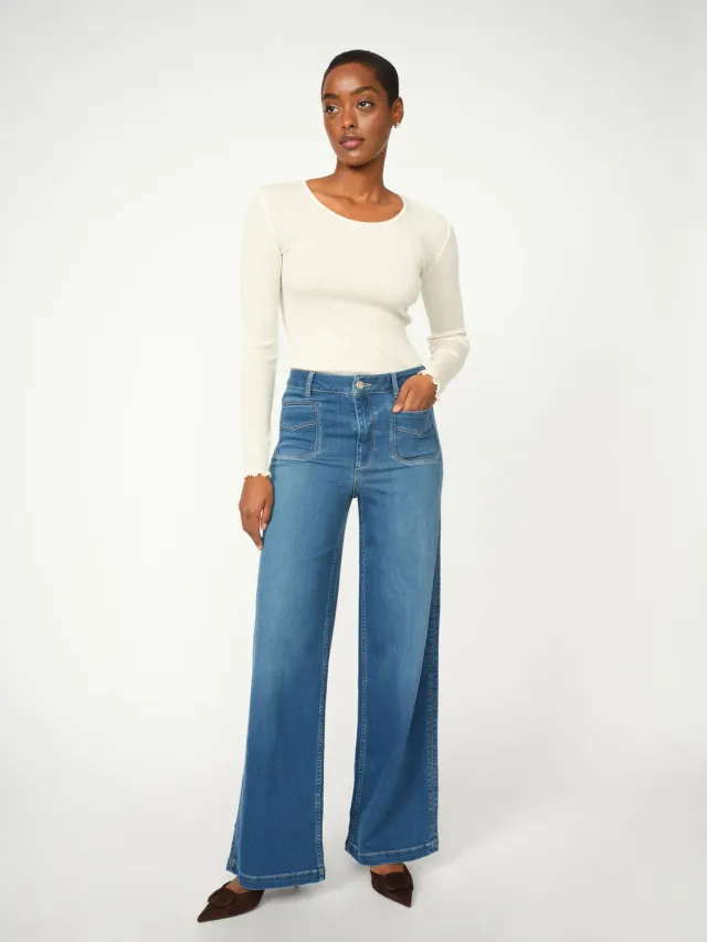 Mos Mosh MMColette Deluxe Wide-Leg Jeans Mid Blue 32