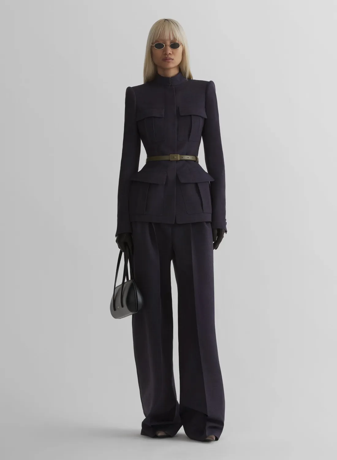 Mugler Ink Pleated Bundfaltenhose Navy Weit