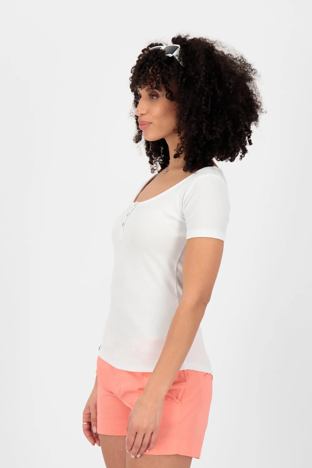 Alife & Kickin RosaAK A T-Shirt weiß Knopfleiste