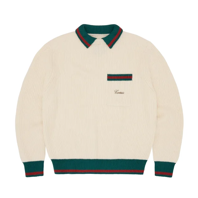 Corteiz Gianni Knit Polo Sweater Cream Strick Baumwolle