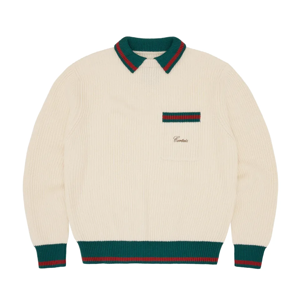 Corteiz Gianni Knit Polo Sweater Cream Strick Baumwolle
