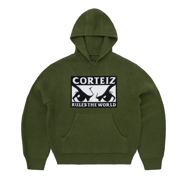 Corteiz Huey Knit Hoodie Strickhoodie Olive Jacquard