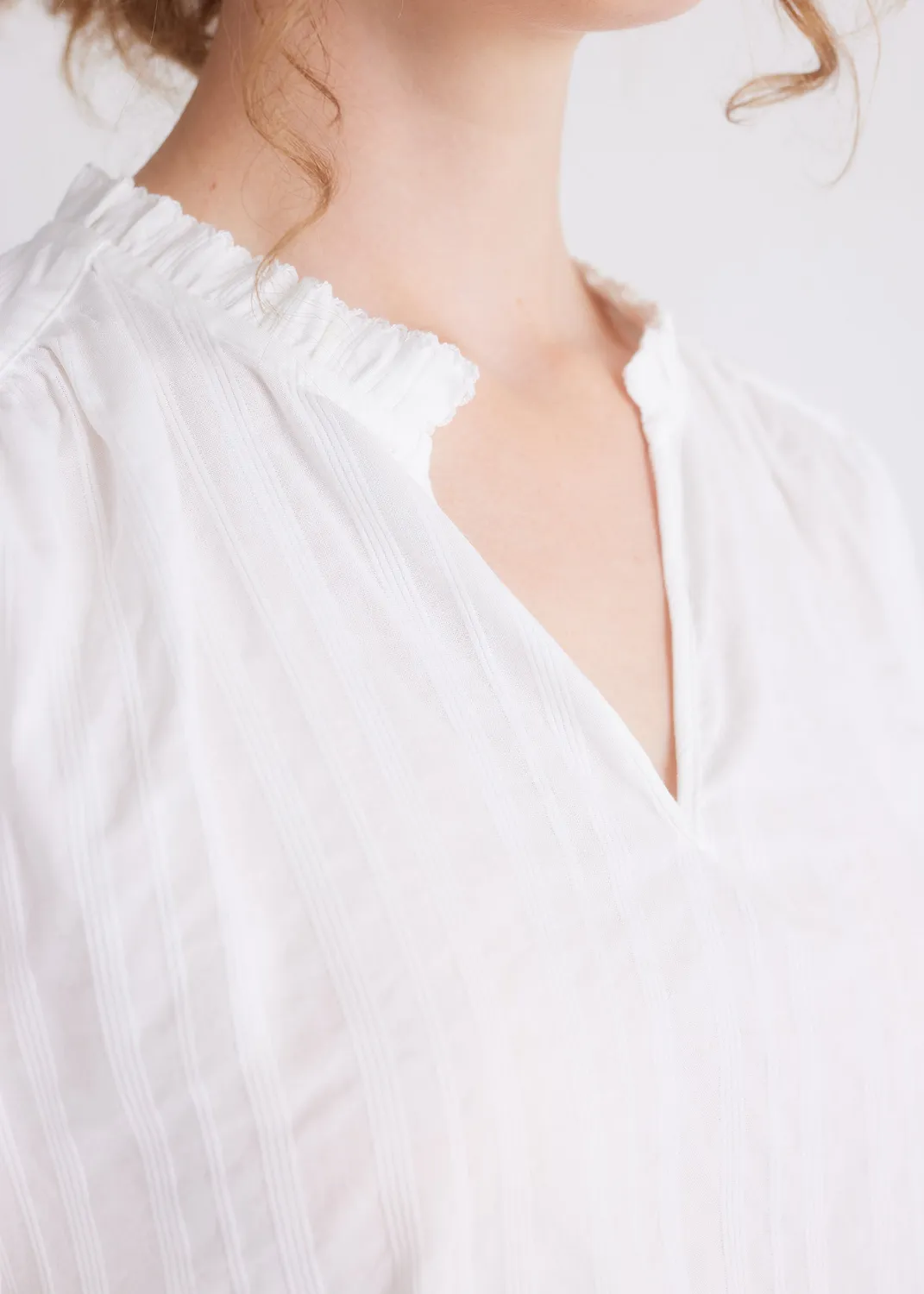 Senatex Bluse OCS Baumwollbluse Off-White 34 Stehkragen