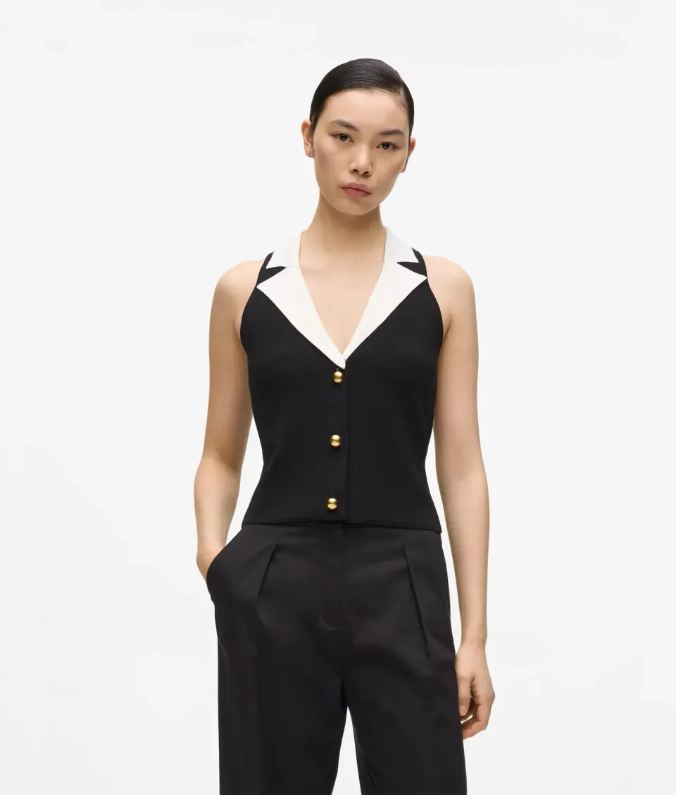 Karl Lagerfeld Tailored Stricktop weiß Kragen XS-XXL