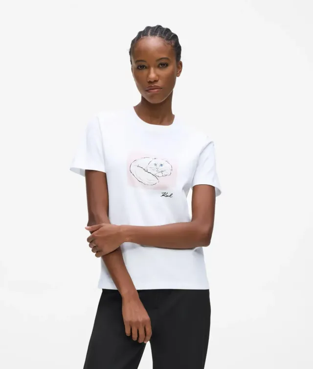Karl Lagerfeld Illustrated Portrait T-Shirt Damen Bio-Baumwolle