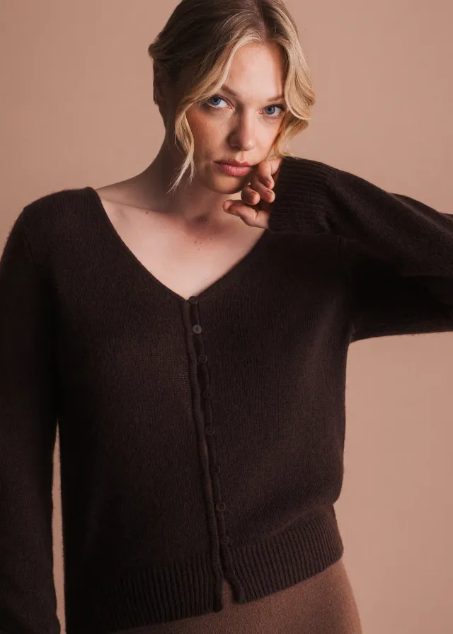 Senatex Strickjacke Wolle-Kaschmir Cardigan Choco