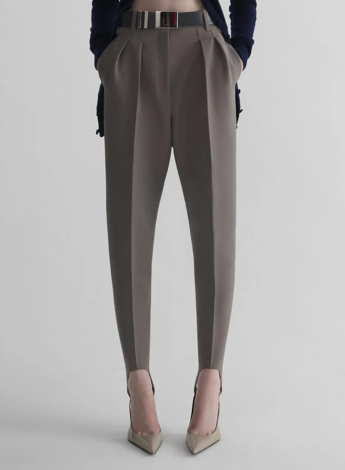 Mugler Carrot Pants taupe Wolle gerader Schnitt