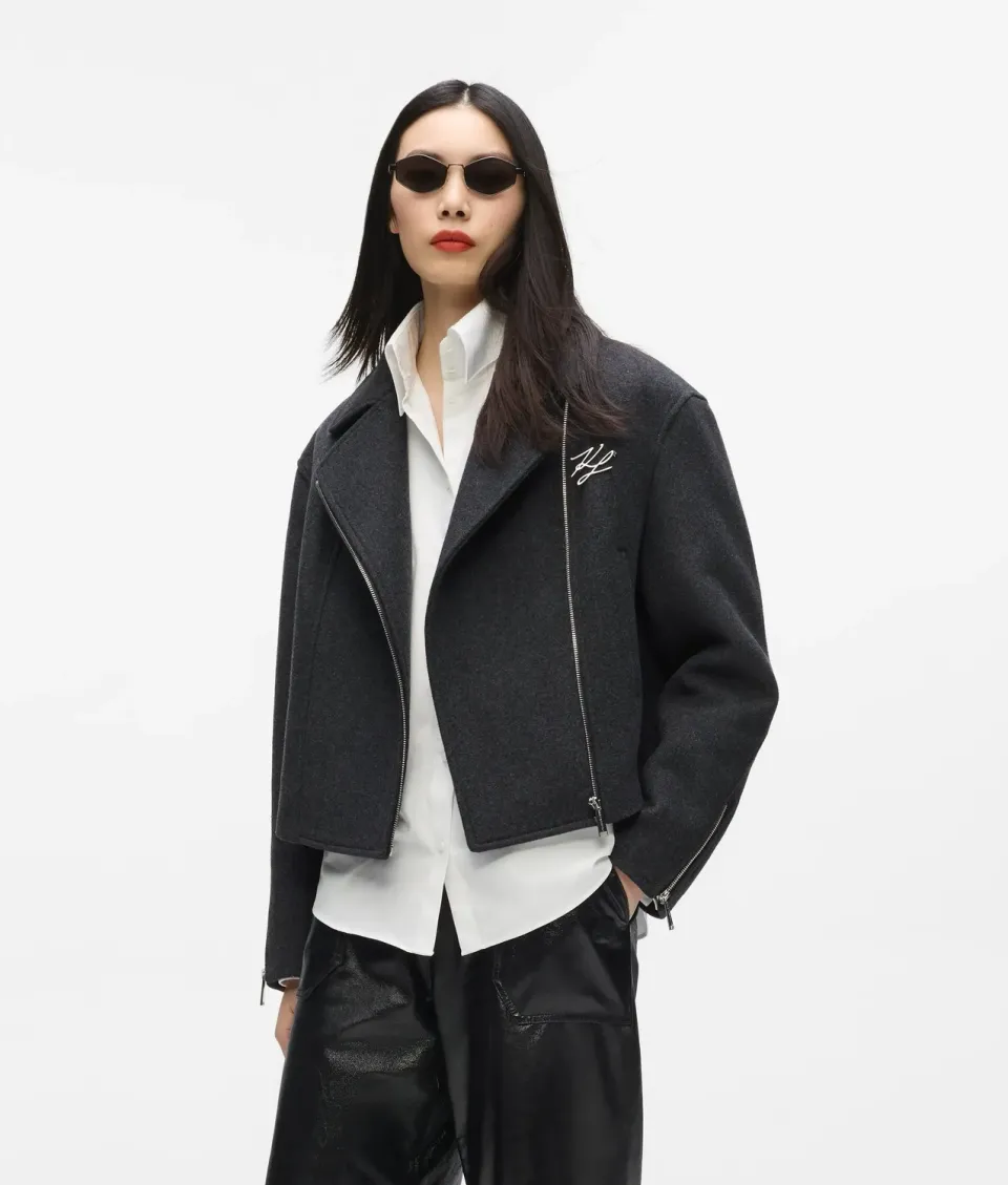 Karl Lagerfeld Bikerjacke Wollmix Damen Reiverschlüssen