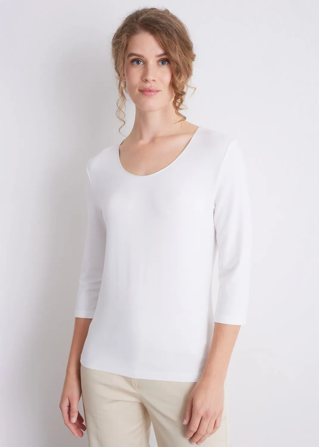 Senatex 3/4-Arm Shirt Off-White Viskose-Baumwolle