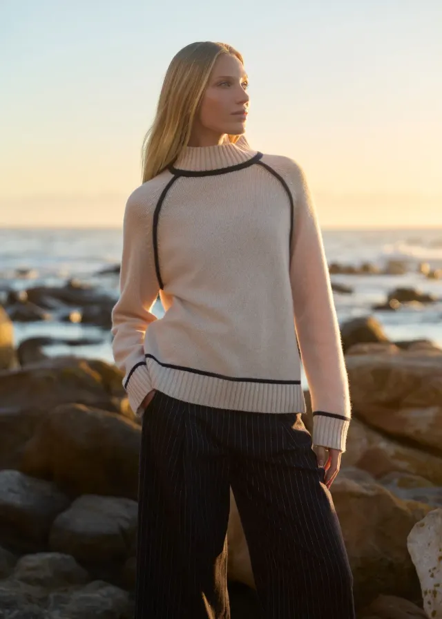 Senatex Rollkragen Pullover Merino Beige Combo