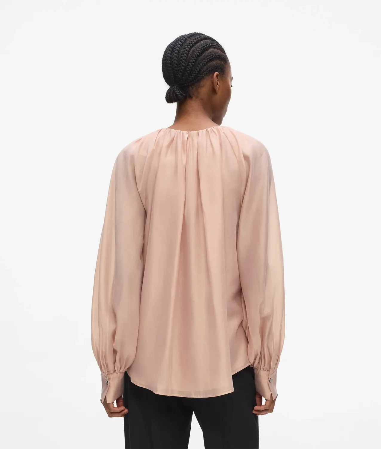 Karl Lagerfeld Gathered Neck Bluse Weiß gerafft Knopfmanschette